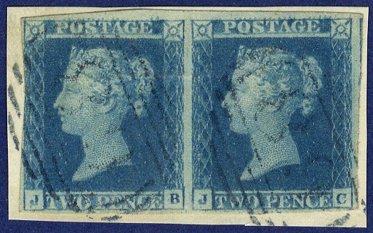 1841 2d Plate 3 pair blue cancel