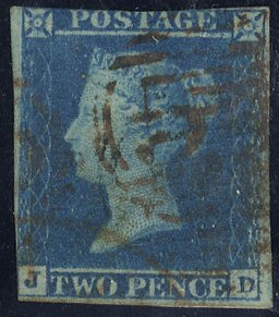1841 2d Plate 3 cancelled 1844 numeral in red