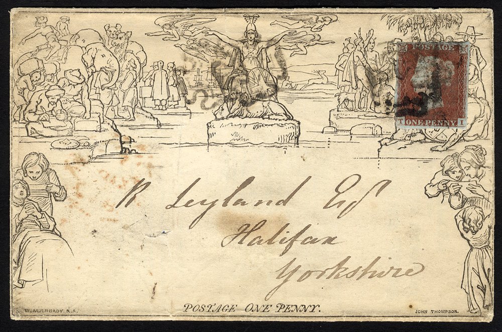 Penny Mulready uprated with 1841 1d red