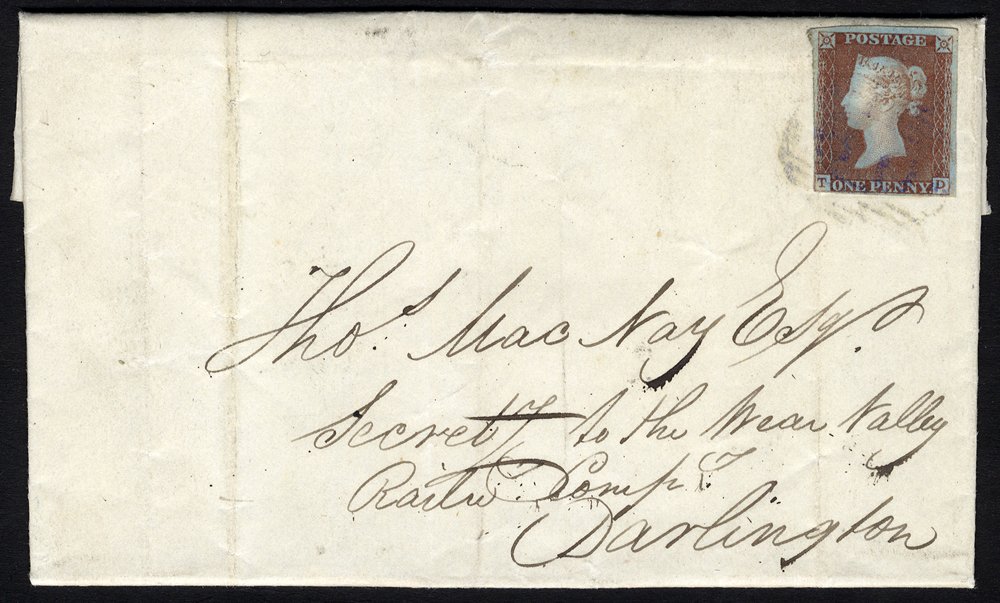 Penny red tied to cover violet '80' of Bishop Auckland