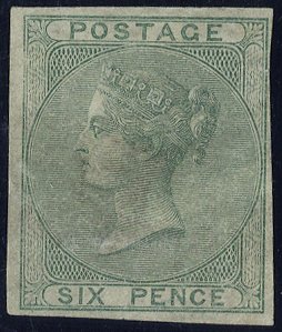1856 6d Imperforate Plate Proof in green SG69