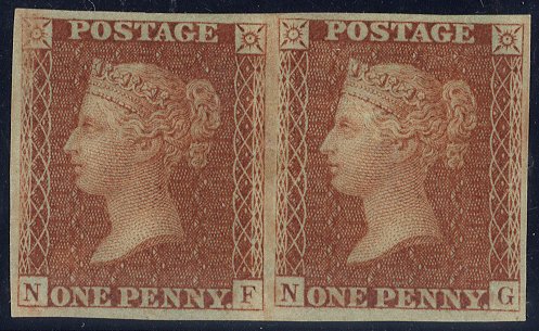 1854 1d Imperforate pair SG29a