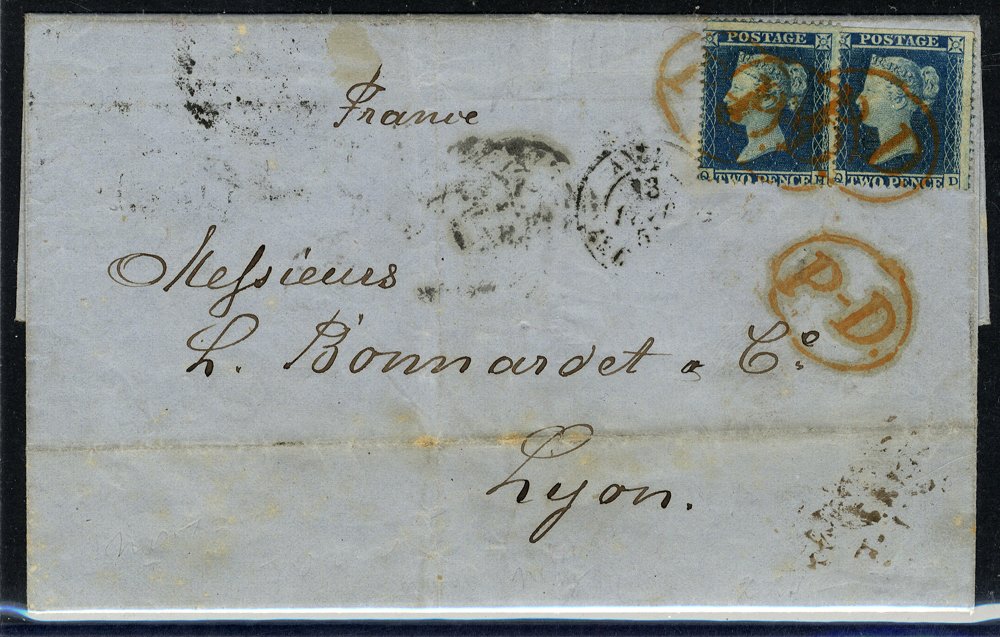 1855 2d pair on cover 'PD' cancels RARE