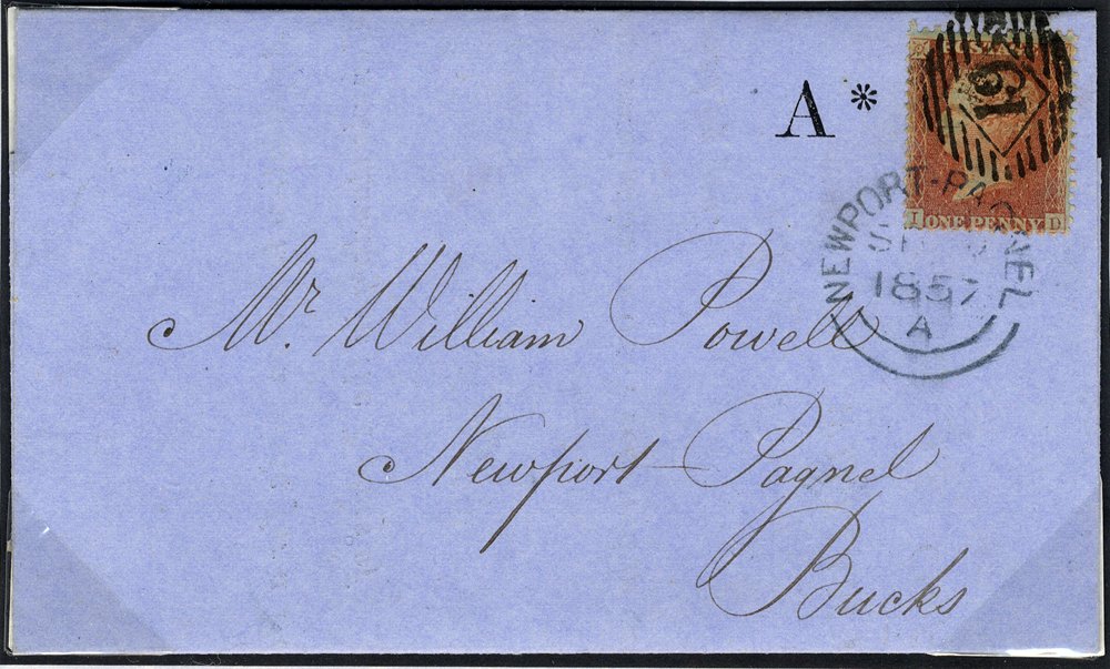 1857 1d Stars cover tied Newport Pagnel c.d.s.