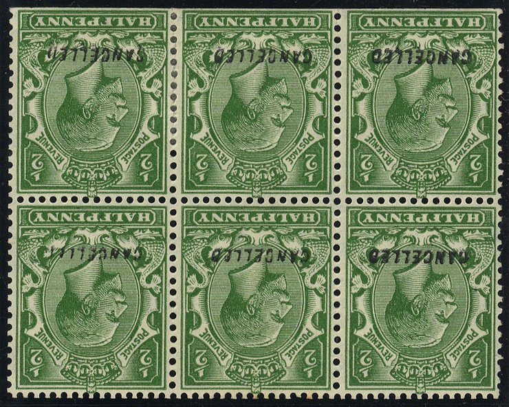 1924 &frac12;d booklet pane optd CANCELLED SGN33w