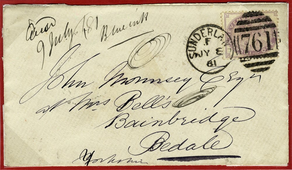 1881 1d fiscal on envelope to Bedale