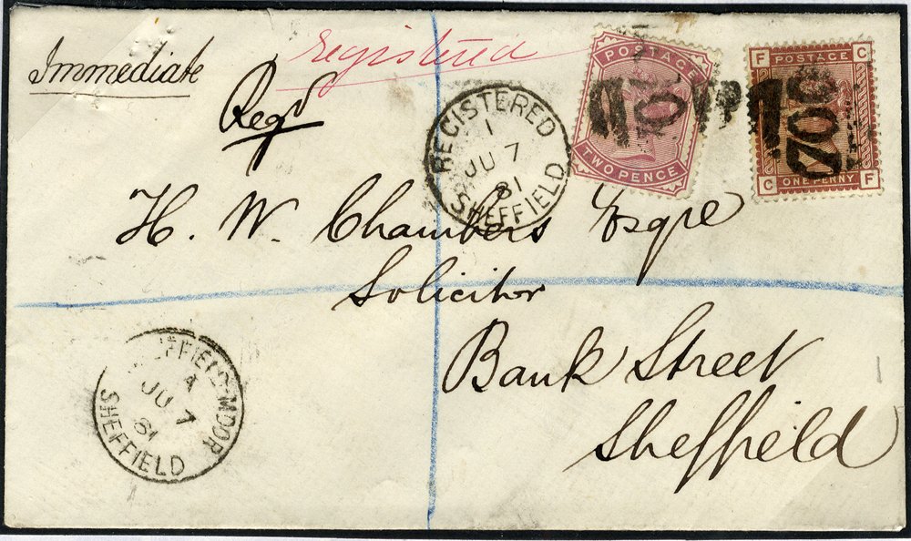 1881 1d & 2d SG166 & SG168 registered cover