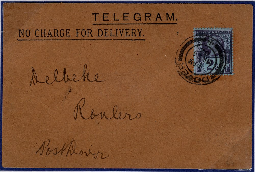 1902 Telegram Dover to Roulers, France