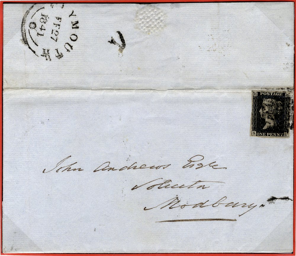 1841 cover to Plymouth, franked Pl.5 SL