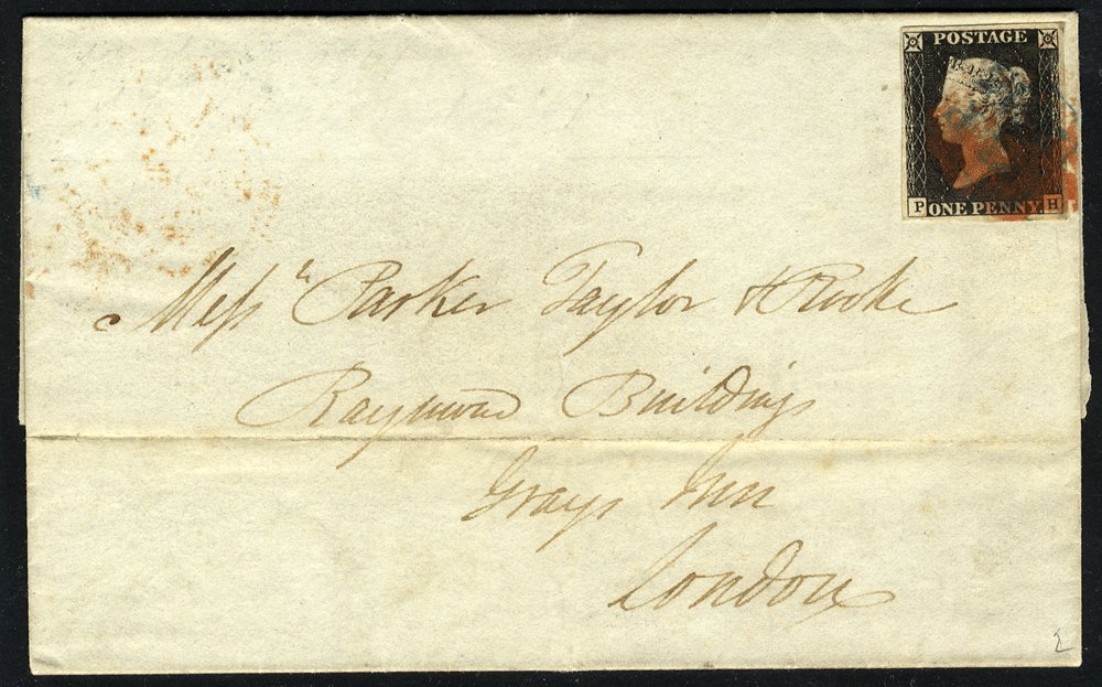 1841 cover from Handsworth to London - Pl.2 PH, blue boxed Handsworth 'PyP' marking