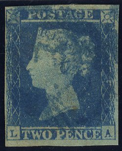 1841 2d blue Plate 4 L-A with BLUE 1844 Type numeral cancel, SG.14