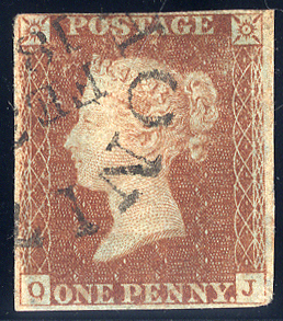 1841 1d red brown OJ, cancelled by the 'HONITON' circular town d/stamp