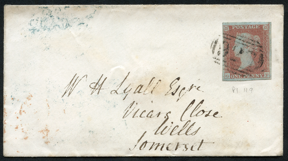 1841 envelope from Yarmouth to Wells, Somerset, franked 1841 1d red Plate 119 GF