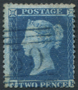 1855 Wmk Large Crown P.14 2d blue Pl.5 JK
