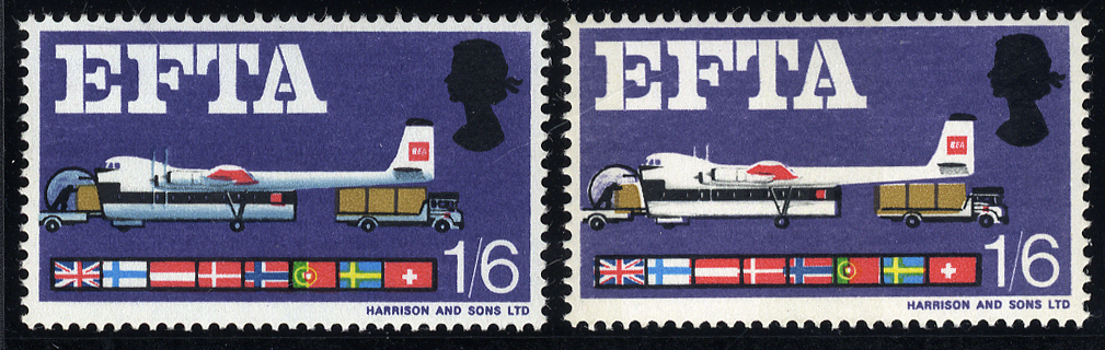 1967 EFTA 1/6d Phosphor with NEW BLUE OMITTED, UM