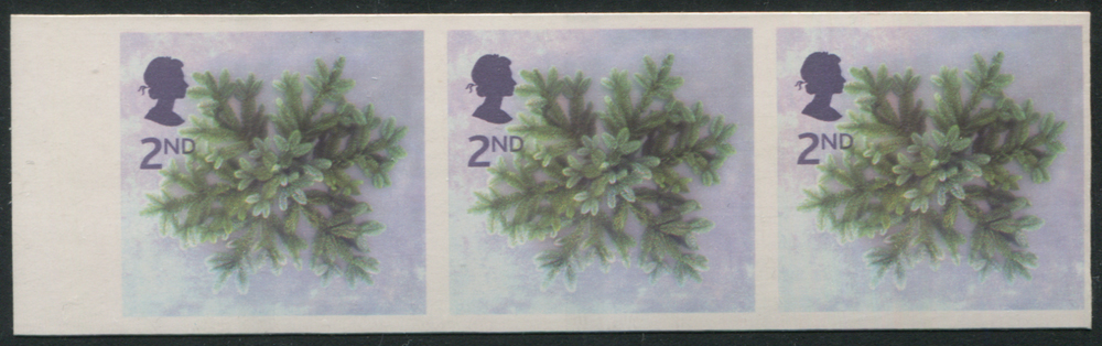 2002 Christmas self-adhesive 2nd blue Spruce Star IMPERF strip of 3