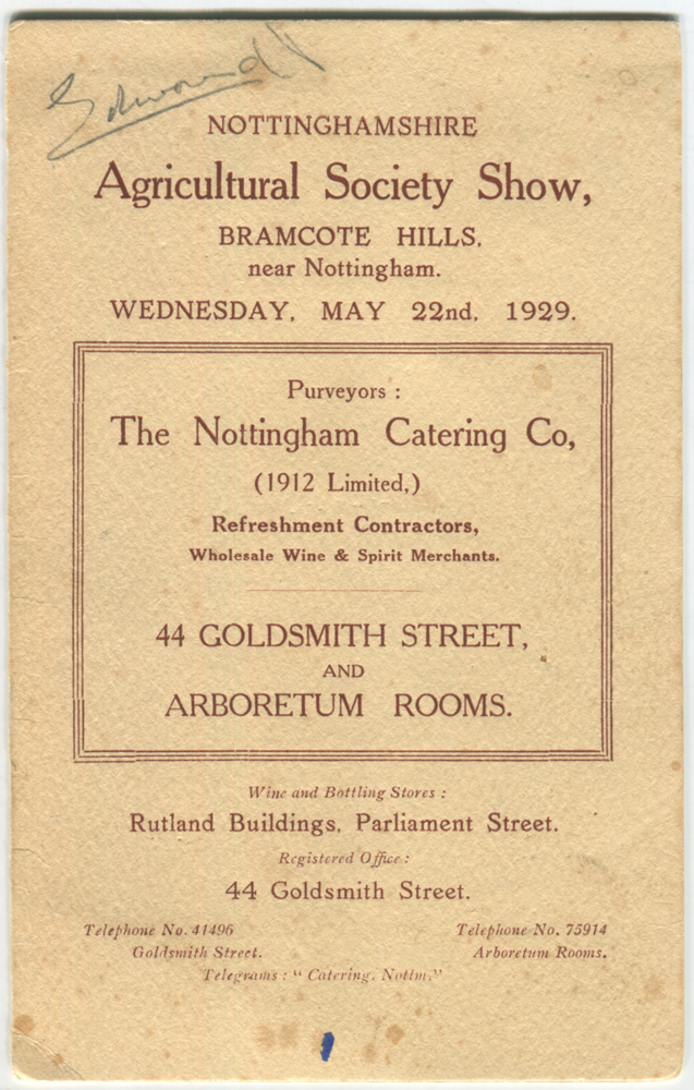 King Edward VIII - signed 'Edward P' on Nottingham Agricultural Society Show Menu