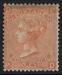 1865-67 Wmk Large Garter 4d vermilion Pl.14, fine M example
