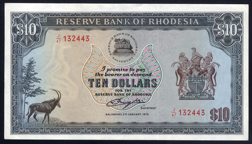 Rhodesia $10, dated 1979
