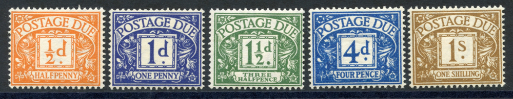 1951-54 Colours chaged Postage Due set, SGD35/9, (5)