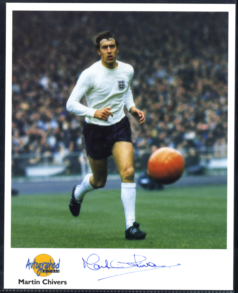 FOOTBALL - CENTRE FORWARDS Geoff Hurst, Malcolm MacDonald & Martin Chivers - three signed photographs