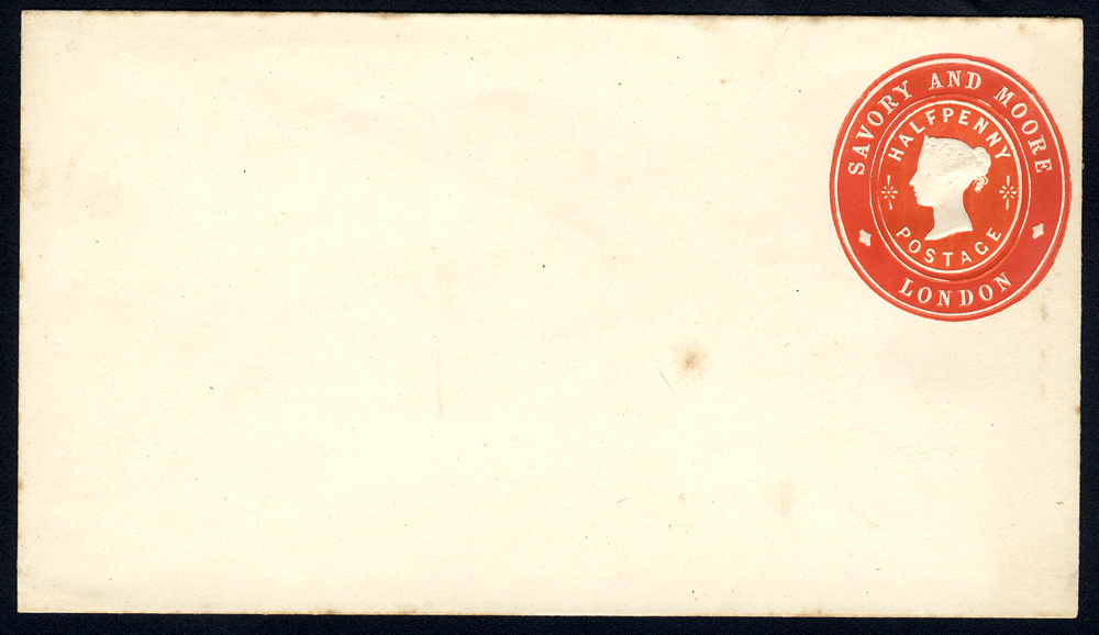 Advertising Rings - QV &frac12;d vermilion Savory & Moore, London envelope unused