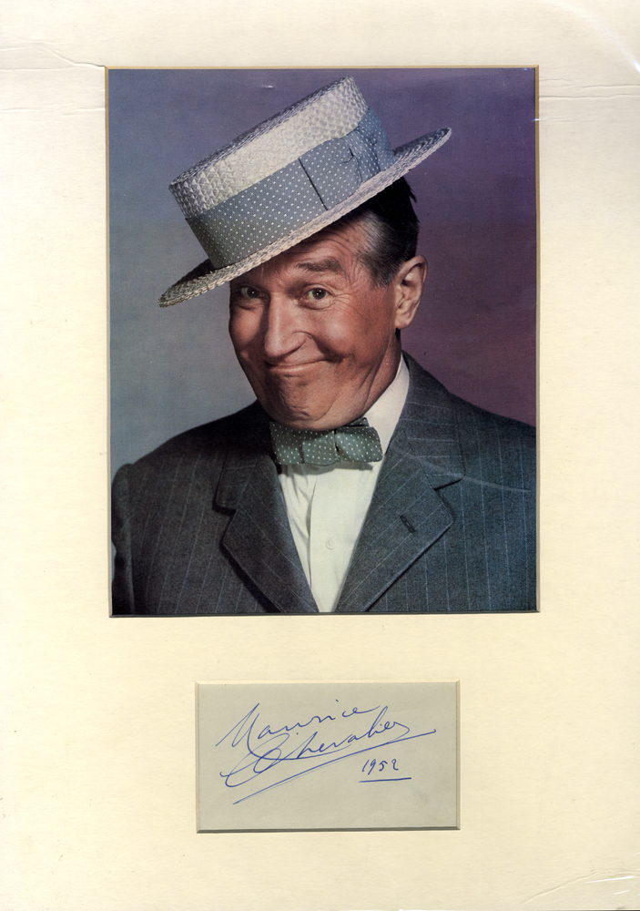 CHEVALIER, MAURICE 1888-1972 (French Actor) signed album page with colour photograph