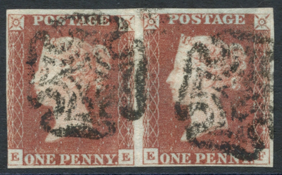 1841 red from black Plate 8 EE/EF, cancelled two fine black Maltese Crosses