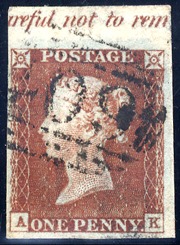 1841 1d red-brown (AK), part top selvedge with inscription, scarce '409' numeral of JERSEY
