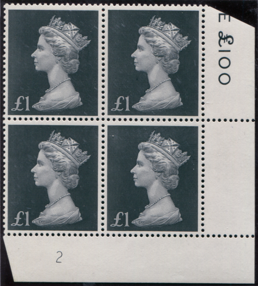 1970 £1 bluish-black Plate 2 with the original '£' sign but printed in the 10 x 10 format