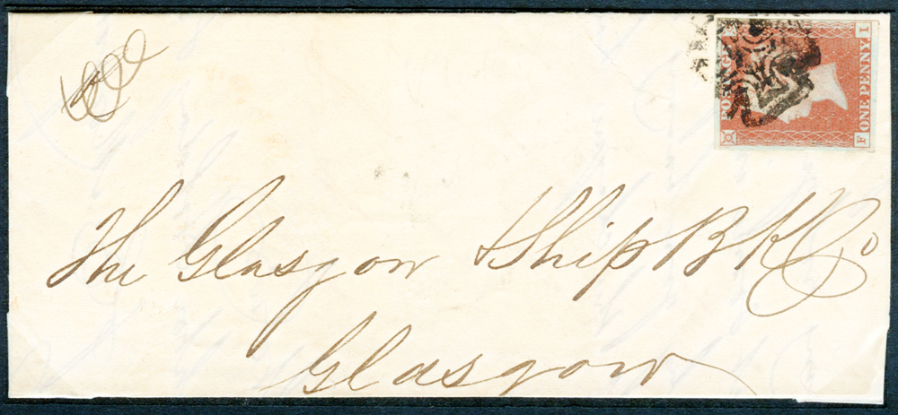1841 April 21st part cover front & back flap, franked red from black Plate 11