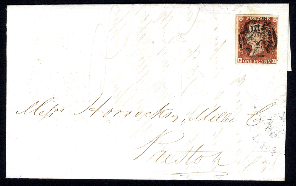 1841 cover from Manchester to Preston, franked Pl.9 FG