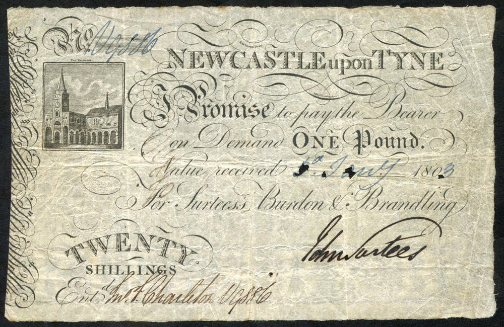 Newcastle Upon Tyne £1 or 20 shillings, dated 1803