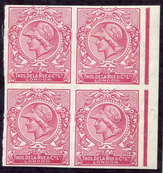 c.1910 De La Rue 'Minerva Head' colour trials for promotional sample stamps