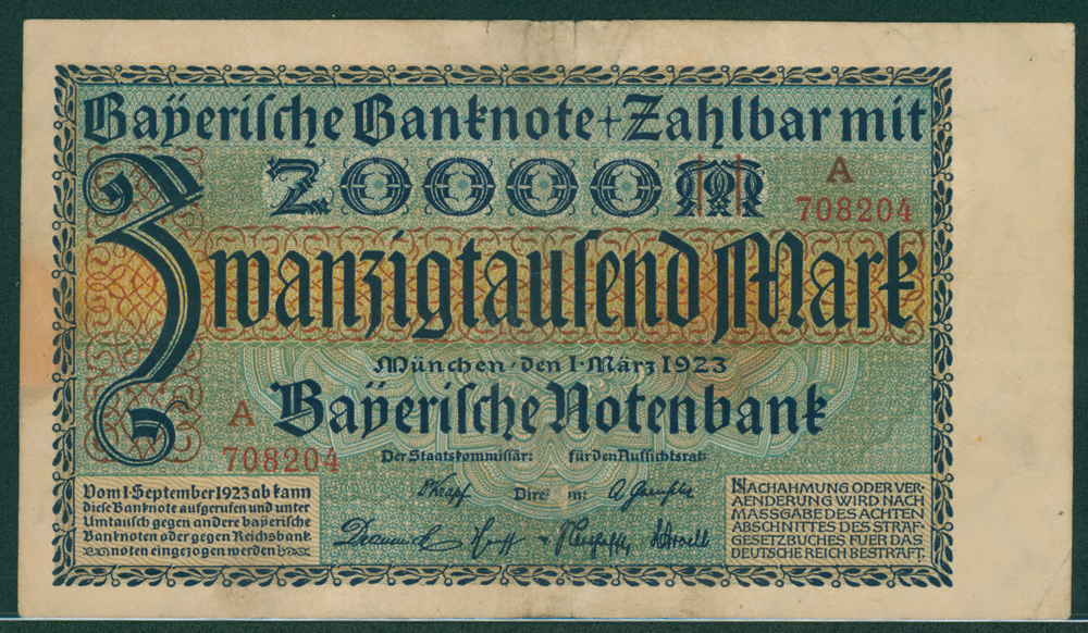 Germany Bayerische notebank 1923 20,000 mark.