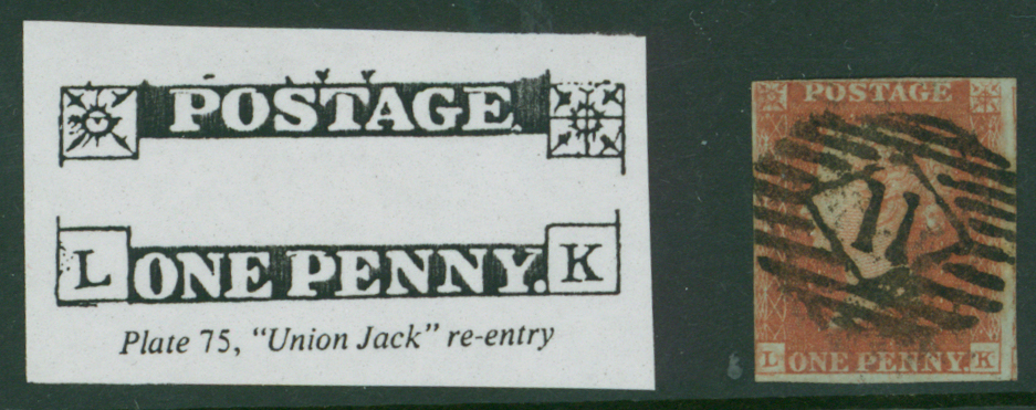 1841 1d red brown Plate 75 Union Jack Re-entry