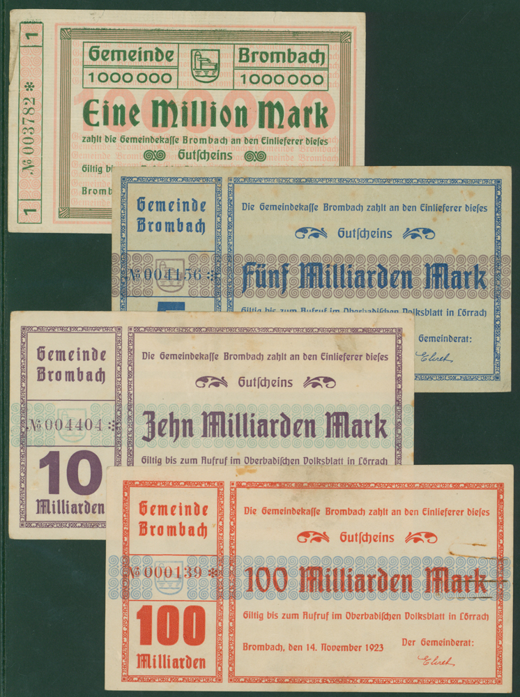 Germany - Notgeld 1923 Brombach 1 Million - 100 Billion Marks