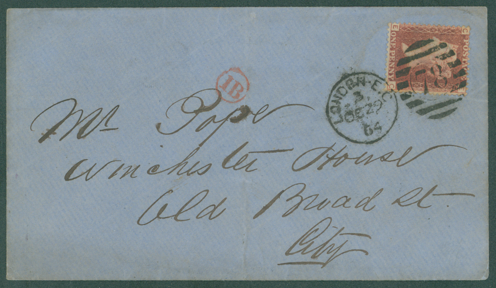 1864 cover used locally in London franked 1d red