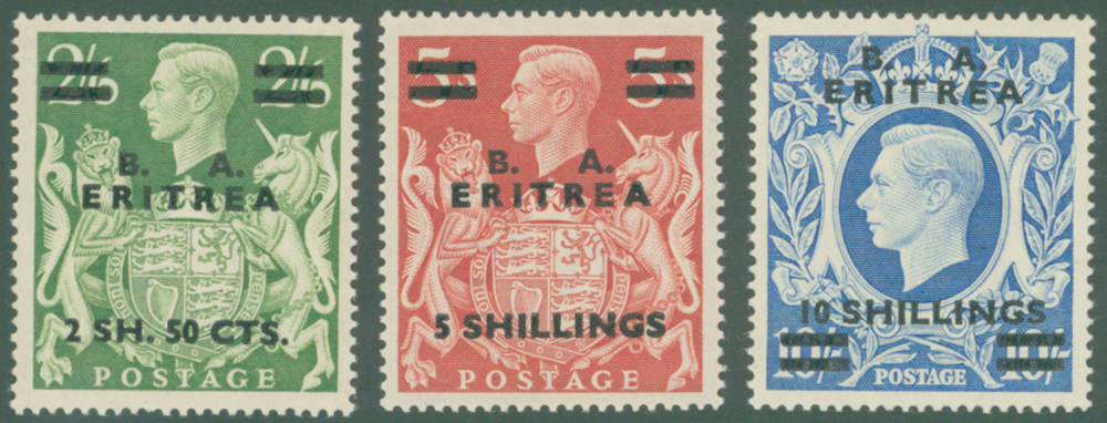 ERITREA 1950 2.50c, 5s & 10s