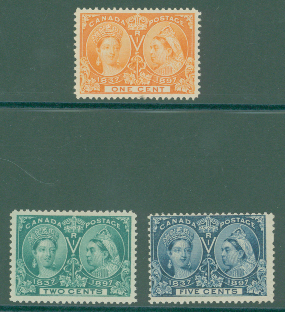 1897 Jubilee 1c orange, 2c green and 5c deep blue