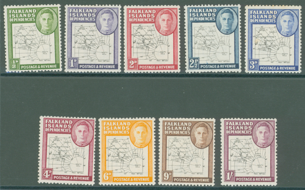 1946-49 Thin Map set of 9 to 1s black and purple