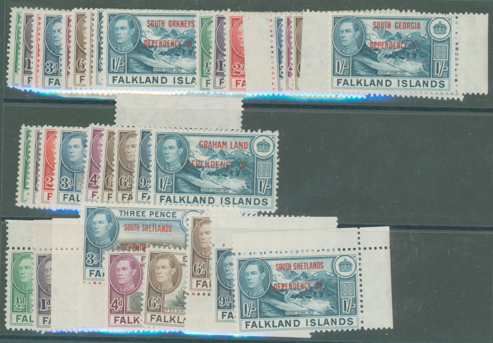 1944-45 set of 8 to 1s deep blue, group of four islands
