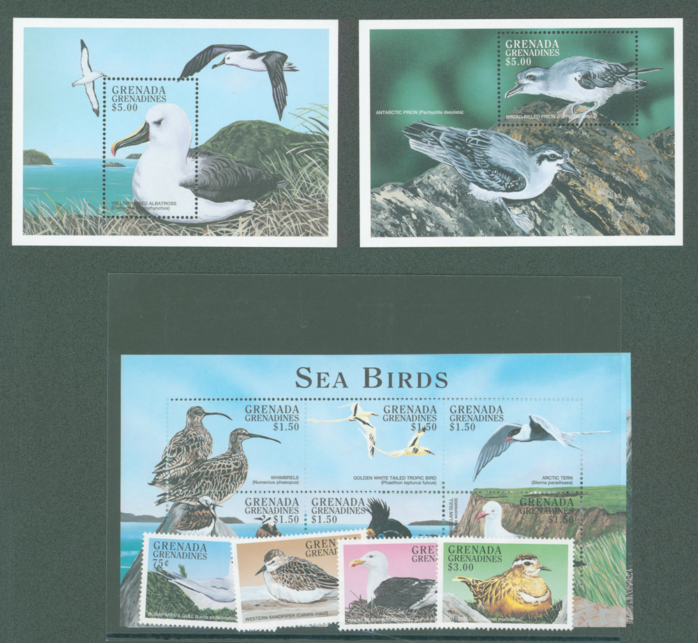 1998 Seabirds set of 16 to $3 (incl 2 sheetlets of 6) and 2 x $5 miniature sheets