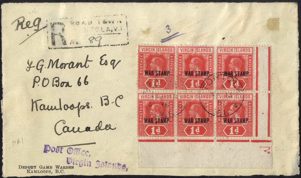1918 registered cover front to Canada