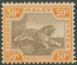 F.M.S 1904-22 wmk MCA, chalky paper 50c, SG 47d, Cat £70