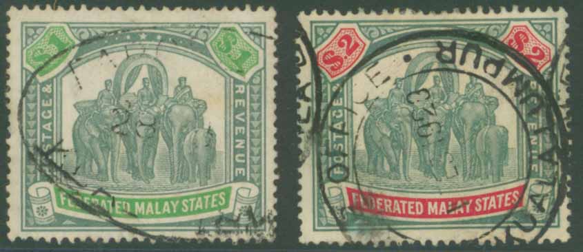 F.M.S 1923-34 MSCA $1 & $2 (SG76a & 78)