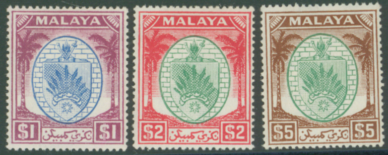 NEGRI SEMBILAN 1949-55 $1, $2 and $5, Cat £87+