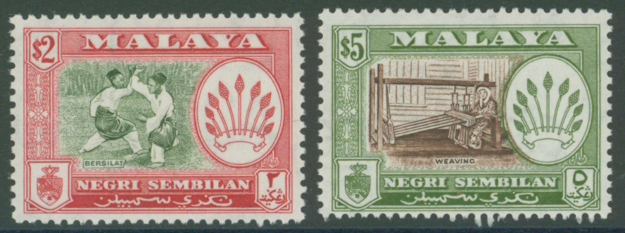 NEGRI SEMBILAN 1957-63 perf 13x12&frac12; $2 and $5, Cat £64