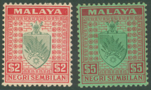 NEGRI SEMBILAN 1935-41 $2 and $5, SG37/38, Cat £65