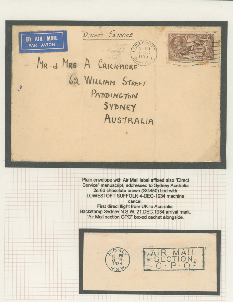 1934 Airmail cover from Lowestoff to Paddington, Sydney, Australia